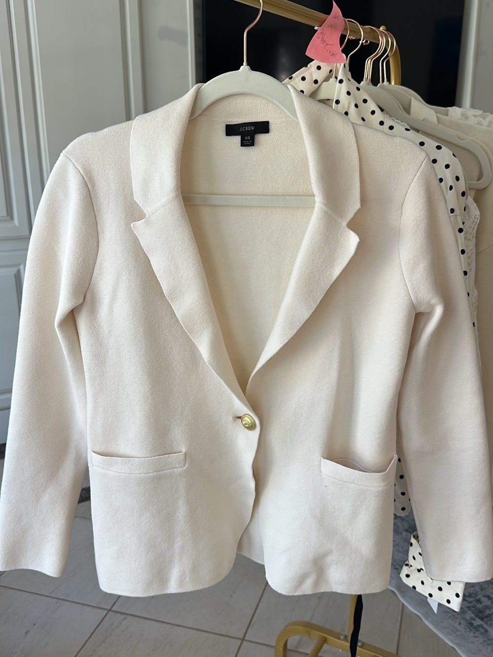 J. Crew Cream Single-Button Notch-Lapel Sweater Blazer